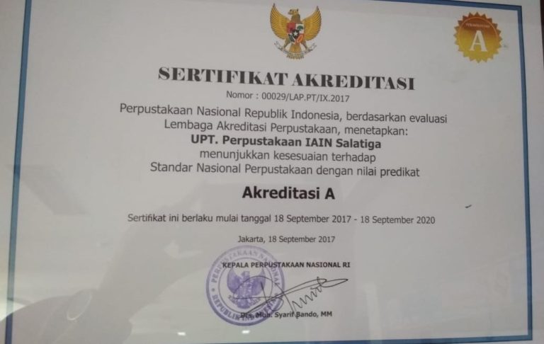 PERPUSTAKAAN IAIN SALATIGA RAIH AKREDITASI ‘A’