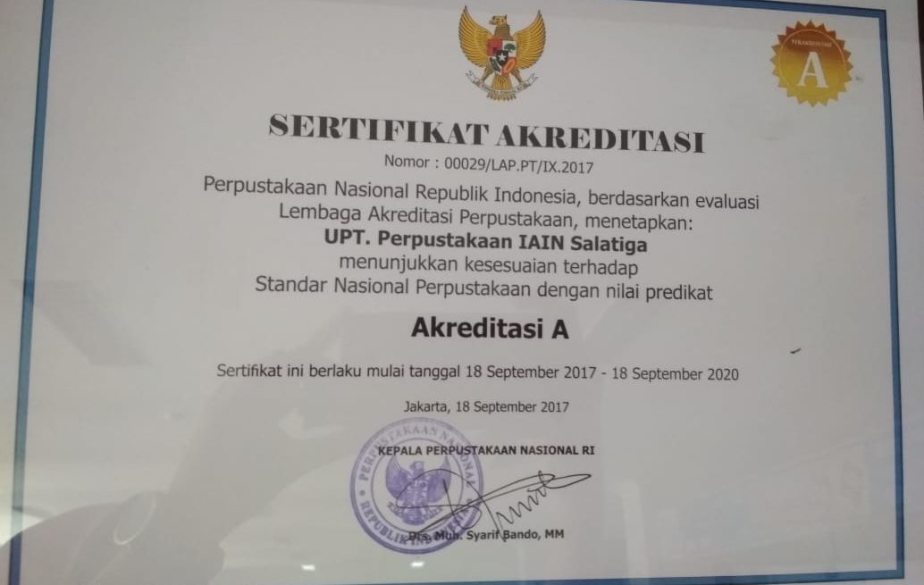 Read more about the article PERPUSTAKAAN IAIN SALATIGA RAIH AKREDITASI ‘A’